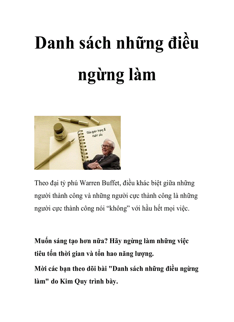 Danh sách những điều ngừng làm