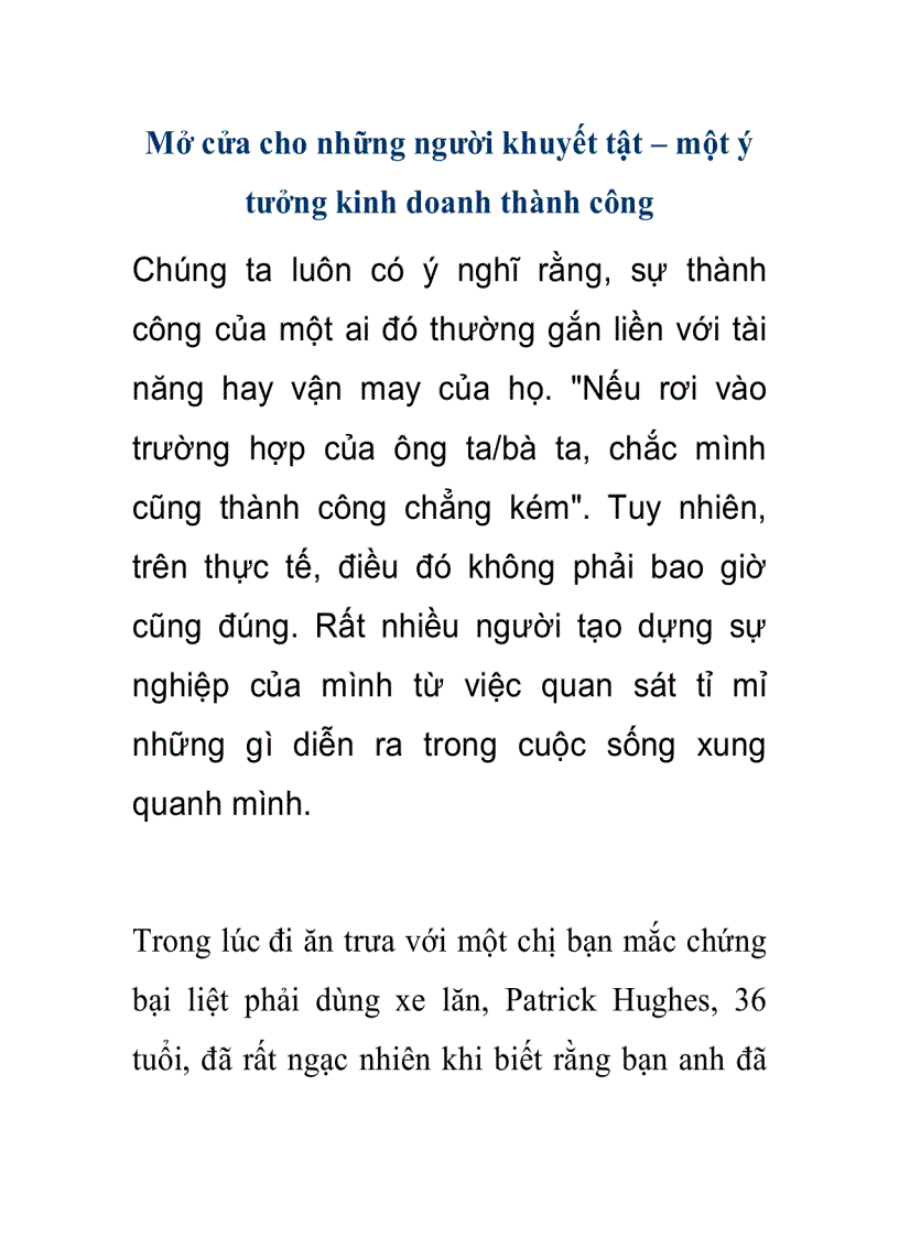 Mở cửa cho những người khuyết tật một ý tưởng kinh doanh thành công