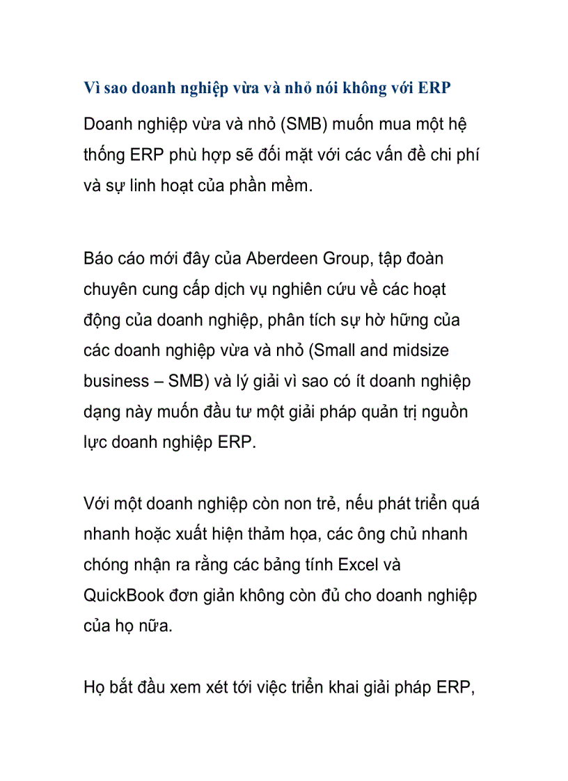 Vì sao doanh nghiệp vừa và nhỏ nói không với ERP
