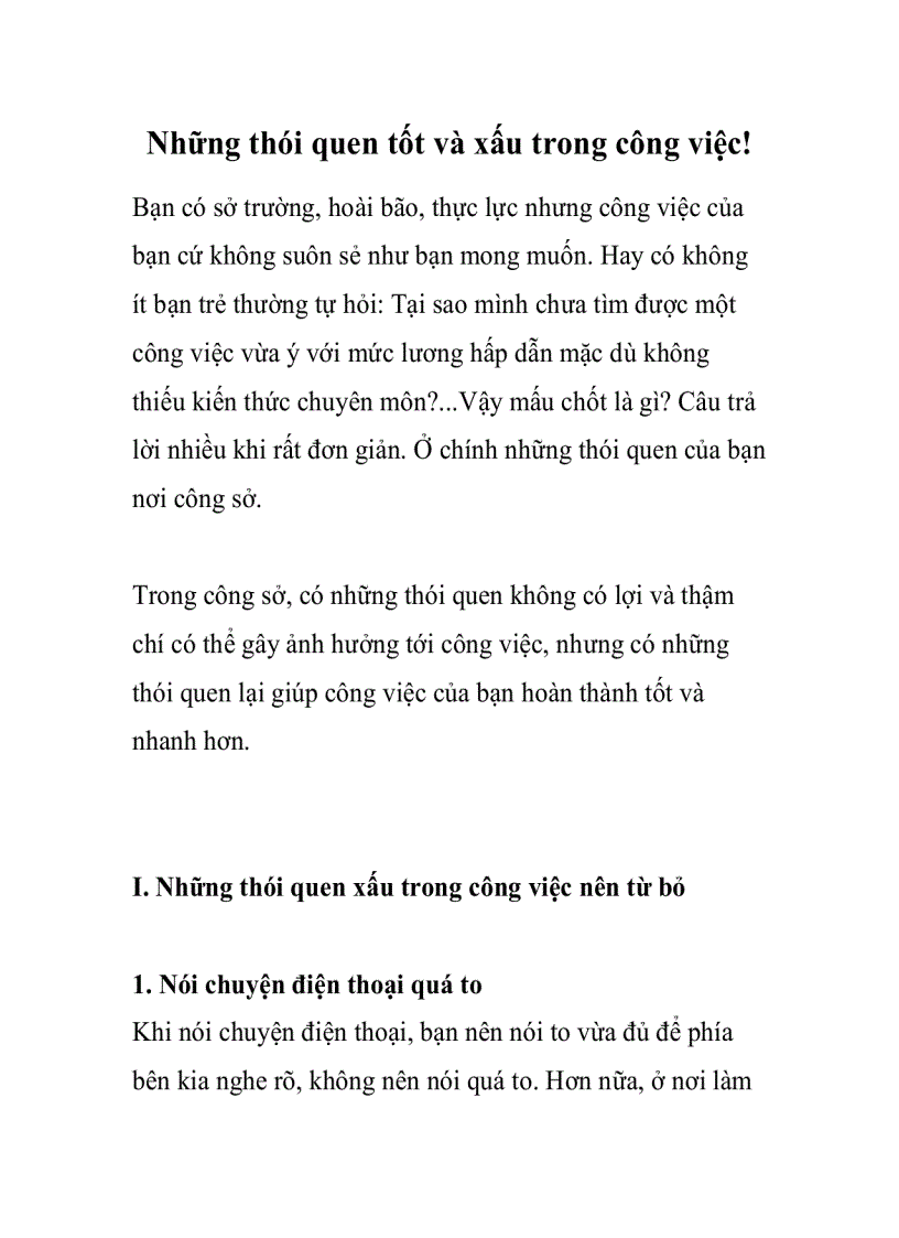 Những thói quen tốt và xấu trong công việc