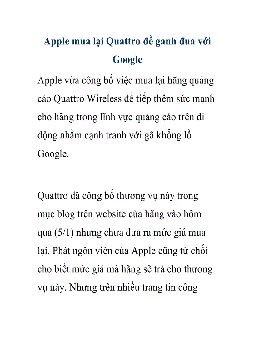 Apple mua lại Quattro để ganh đua với Google Apple