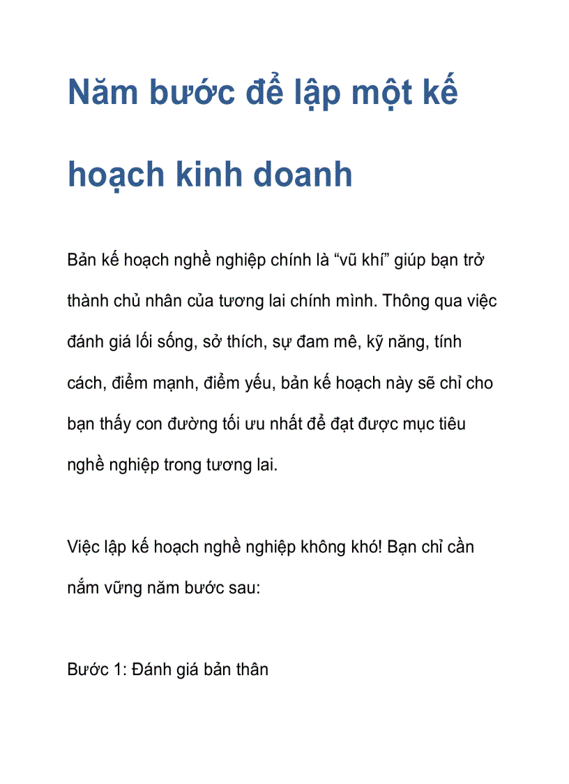 Năm bước để lập một kế hoạch kinh doanh