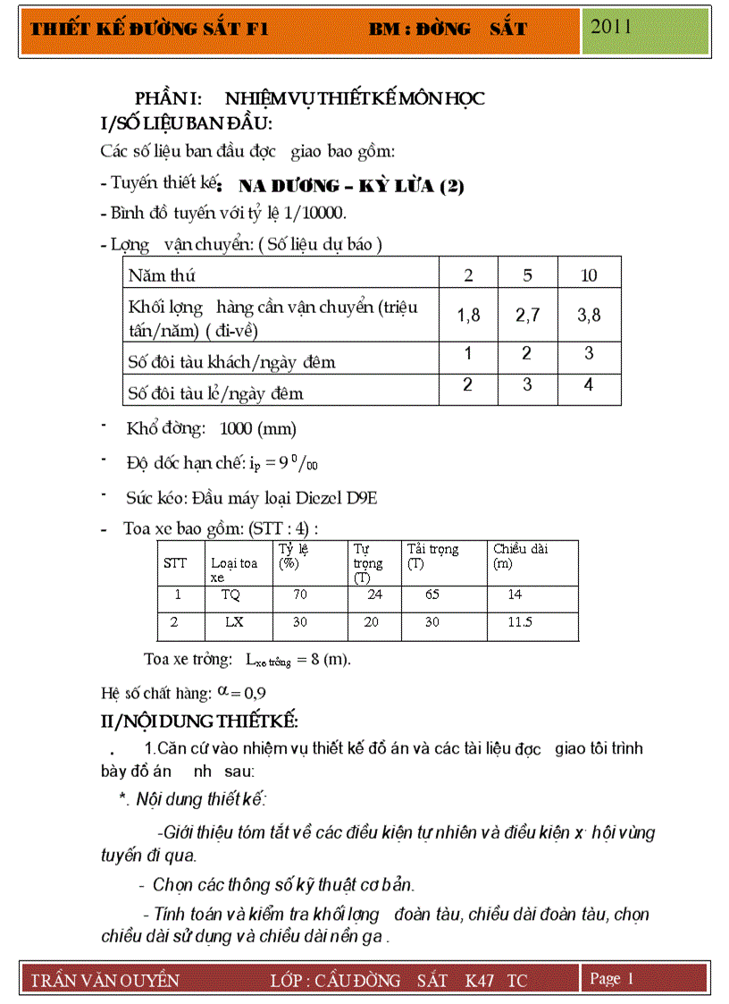 Thiết kế môn học Đường sắt F1