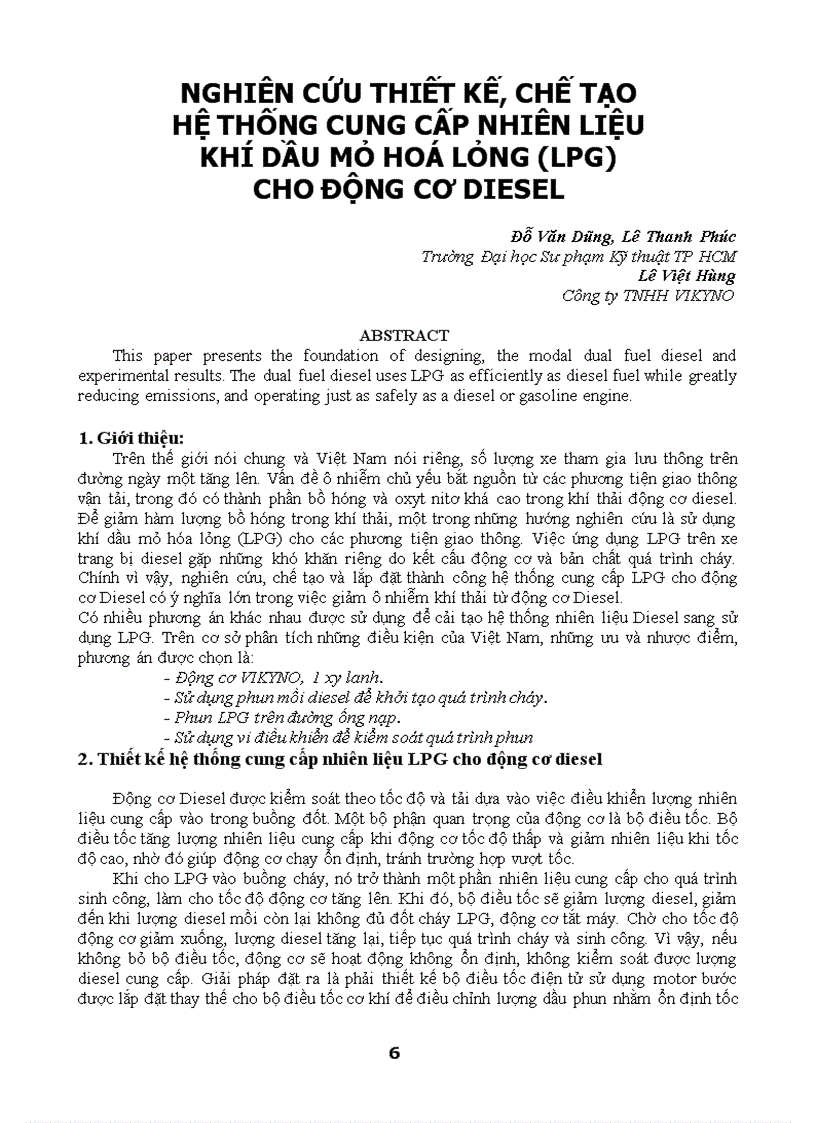 Nghiên cứu thiết kế chế tạo hệ thống cung cấp nhiên liệu khí dầu mỏ hoá lỏng lpg cho động cơ diesel