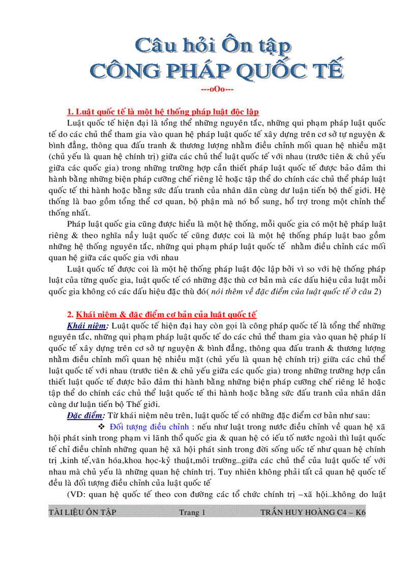 Các câu hỏi và đáp án ôn tập công pháp quốc tế