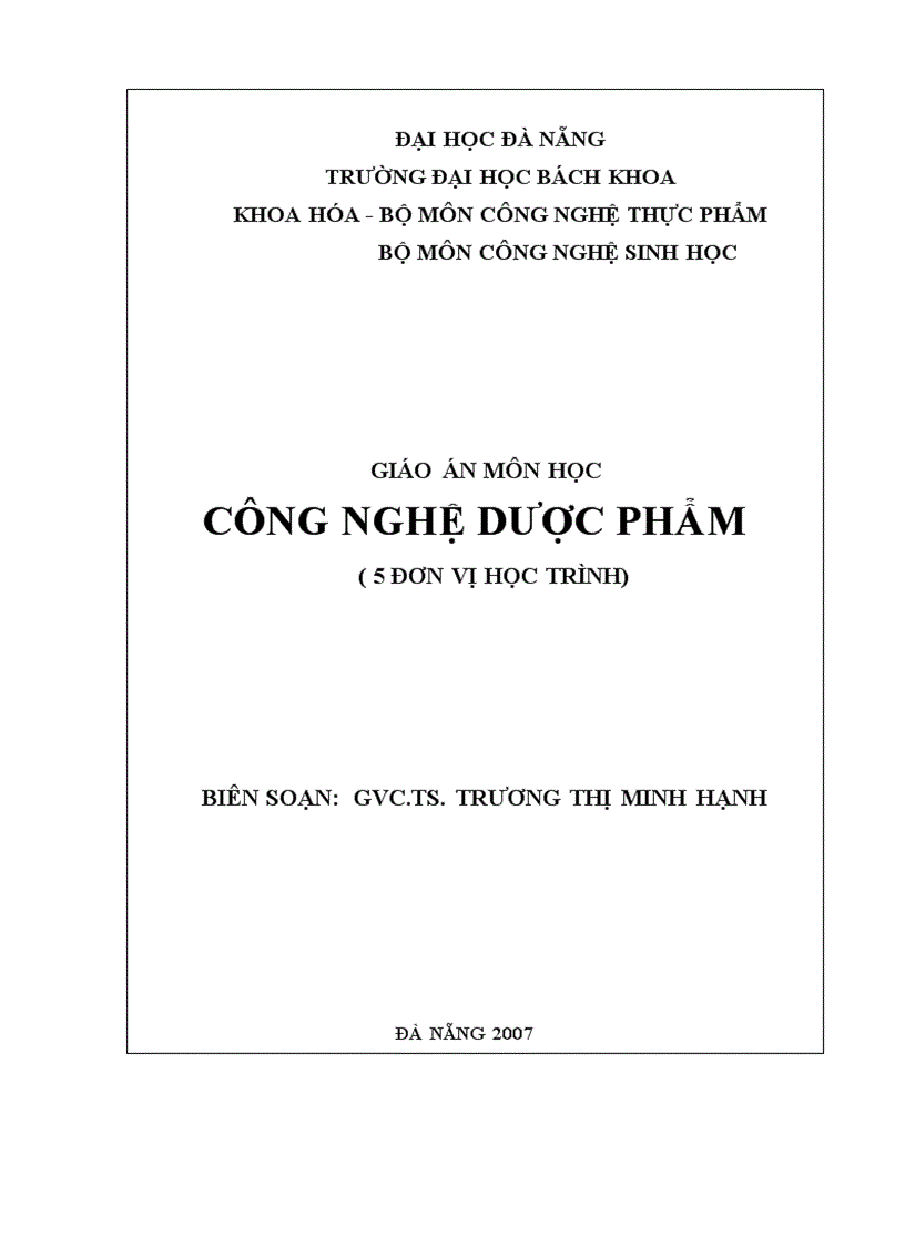 Công nghệ Dược Phẩm TS Trương Thị Minh Hạnh