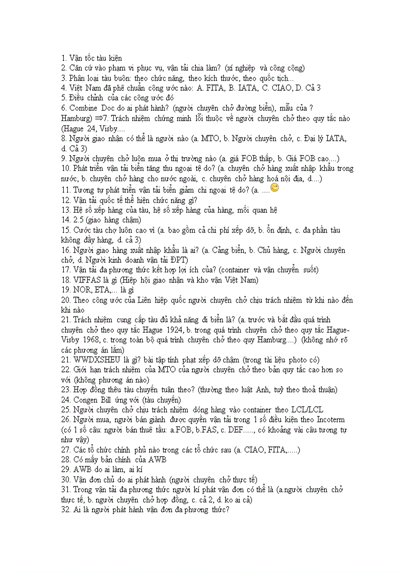 Trắc nghiệm vận tải giao nhận FTU