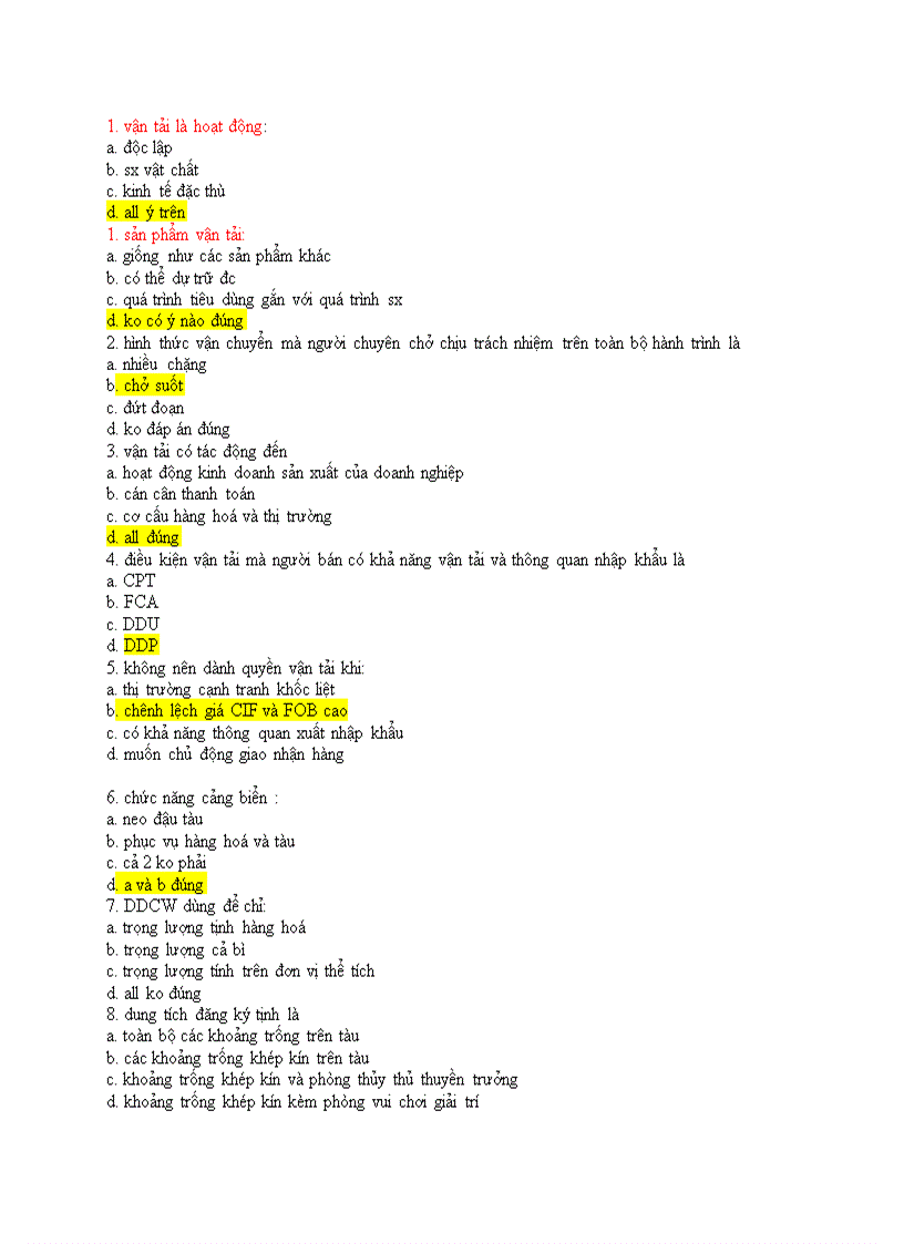 Đề thi Vận tải FTU