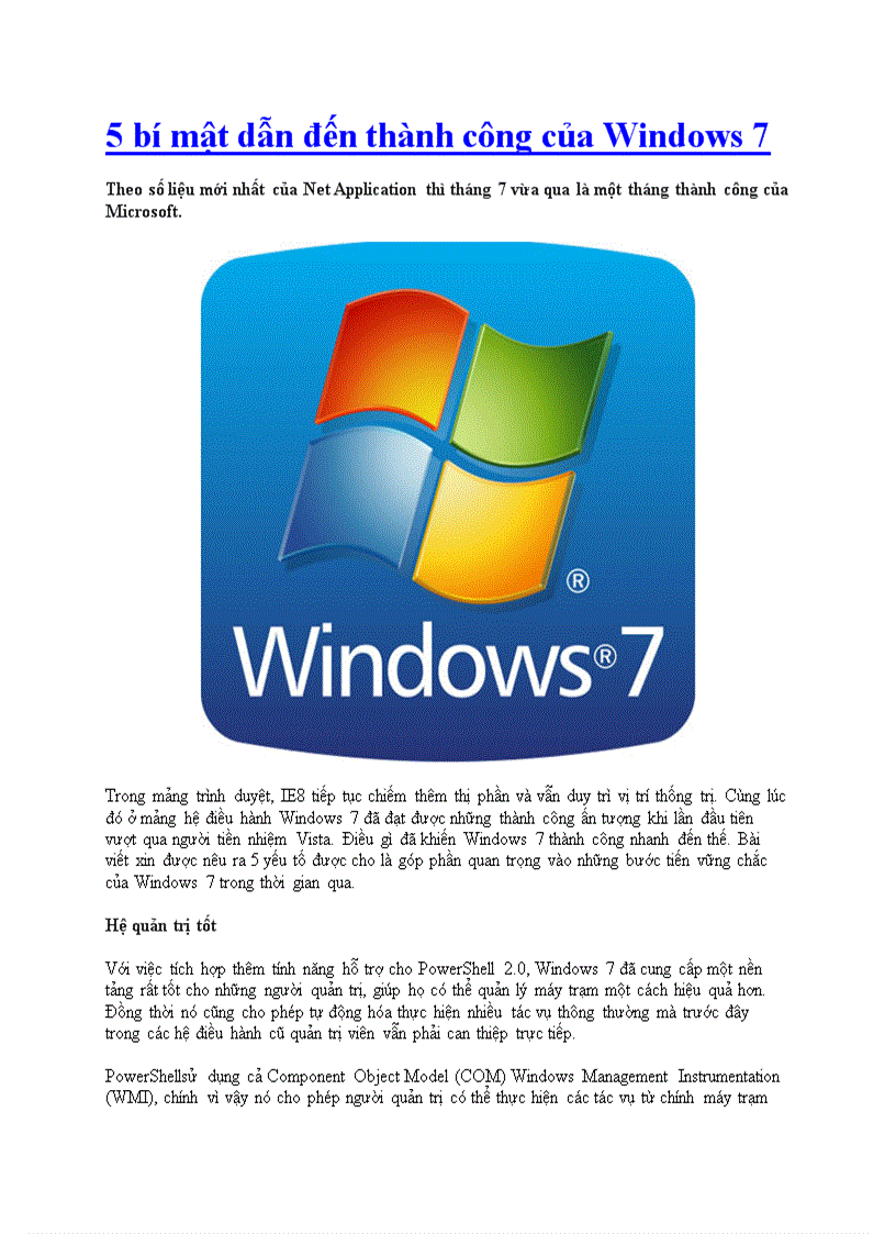 5 bí mật dẫn đến thành công của Windows 7