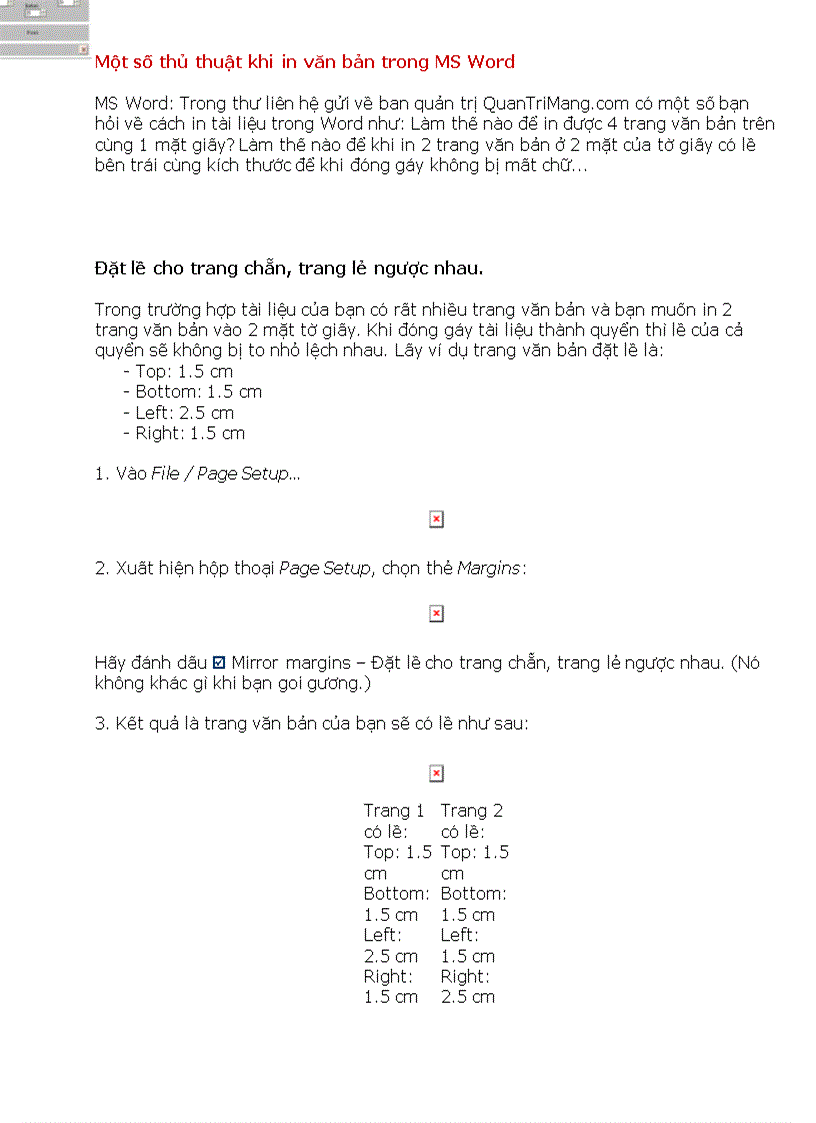 Một số thủ thuật khi in văn bản trong MS Word