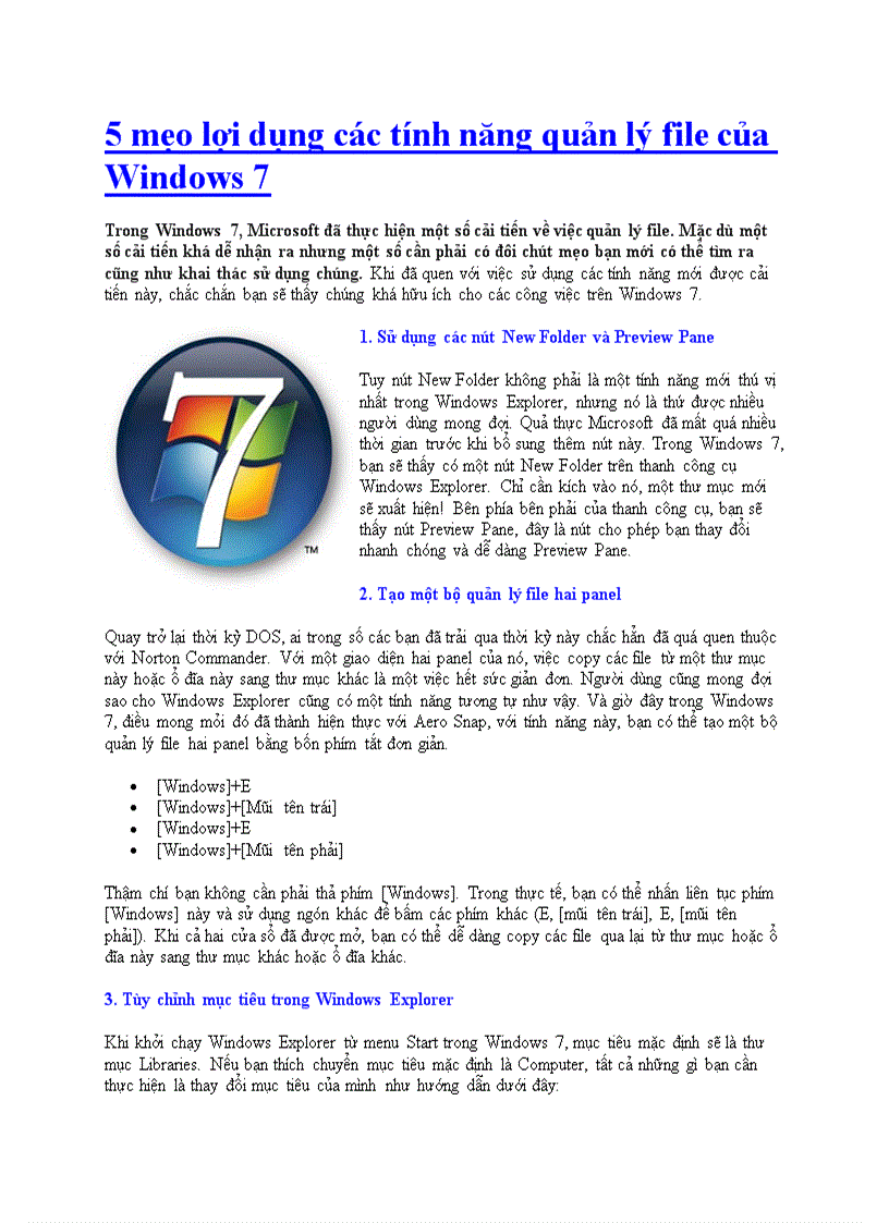 5 mẹo lợi dụng các tính năng quản lý file của Windows 7