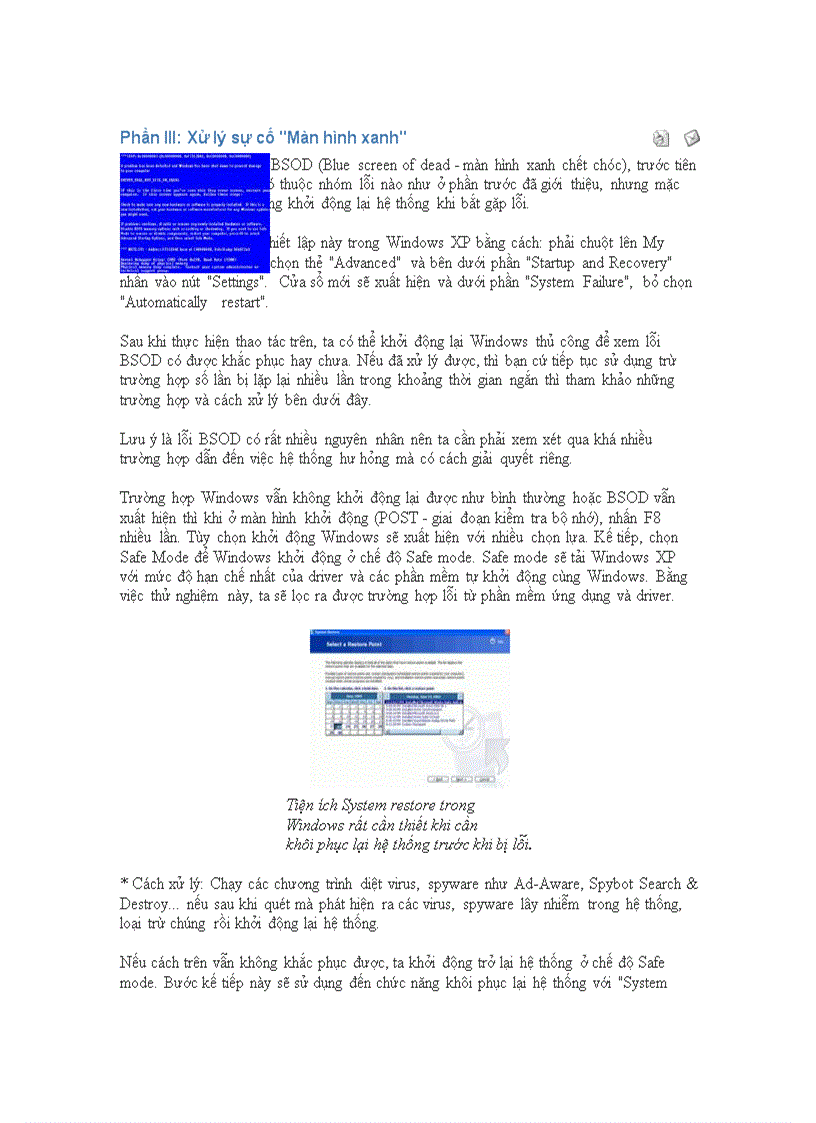 Phần III Xử lý sự cố Màn hình xanh