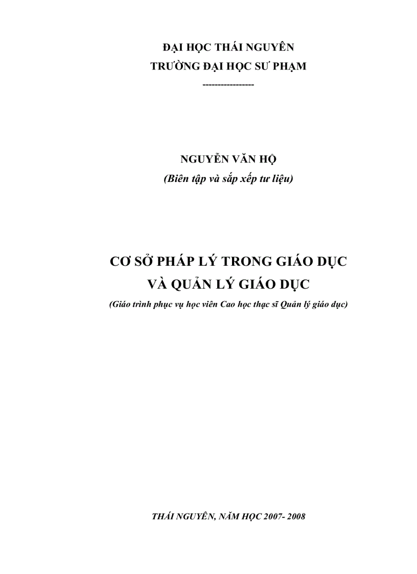 Cơ sở pháp lý trong giáo dục và Quản lý giáo dục PGS TSKH Nguyễn Văn Hộ