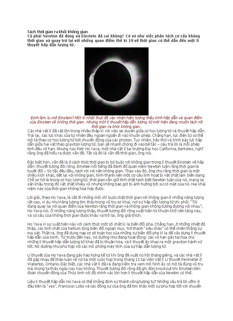 Tách thời gian ra khỏi không gian