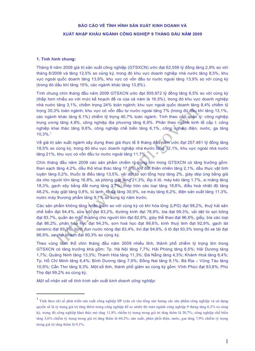 Số liệu sơ bộ về công nghiệp nông nghiệp và Dịch vụ của Việt Nam 9 tháng đầu năm 2009