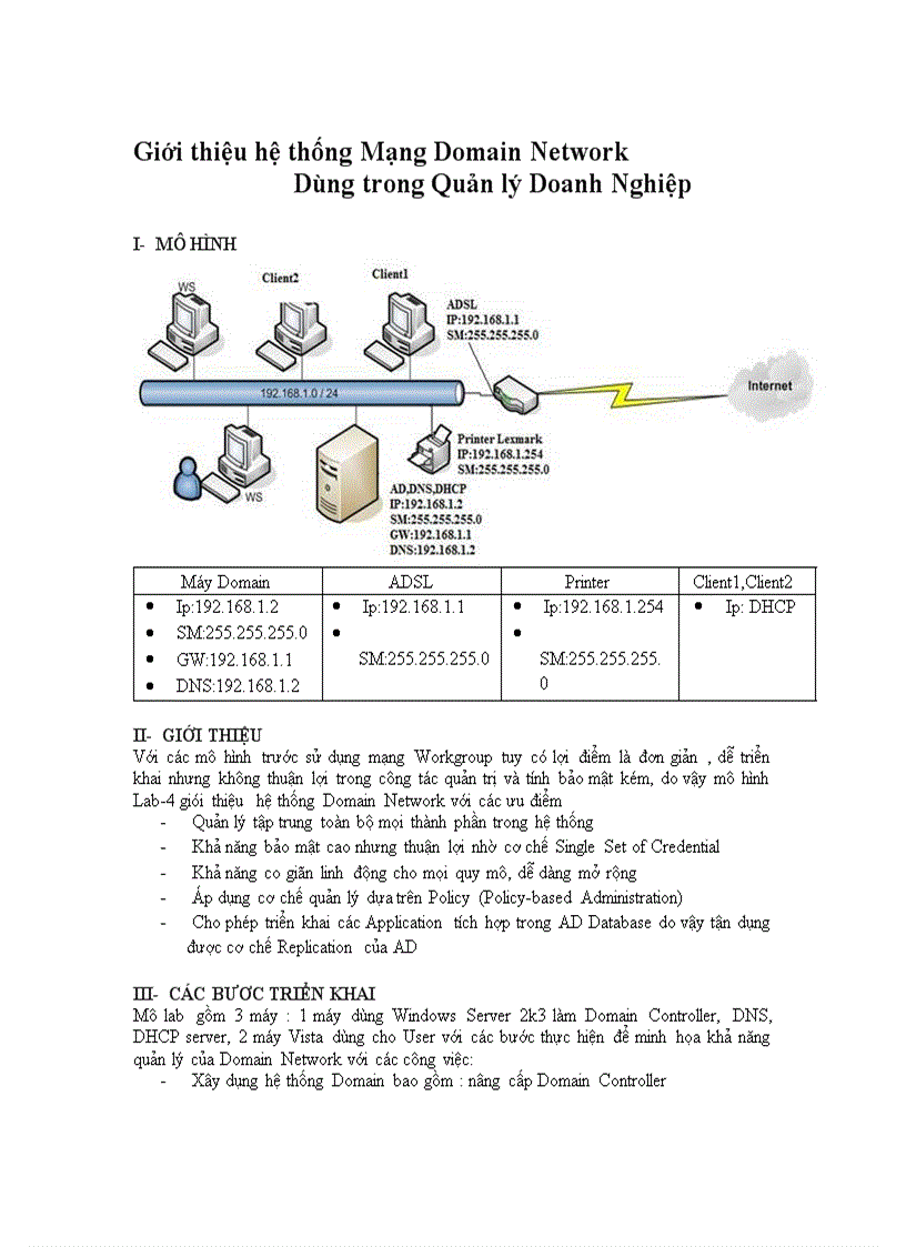 Tài liệu hệ thống Mạng Domain Network Dùng trong Quản lý Doanh Nghiệp