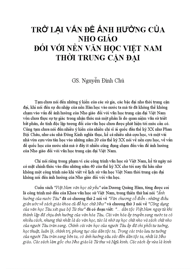 Ảnh hưởng của nho giáo đối với nền văn học việt nam thời trung cận đại GS Nguyễn Đình Chú