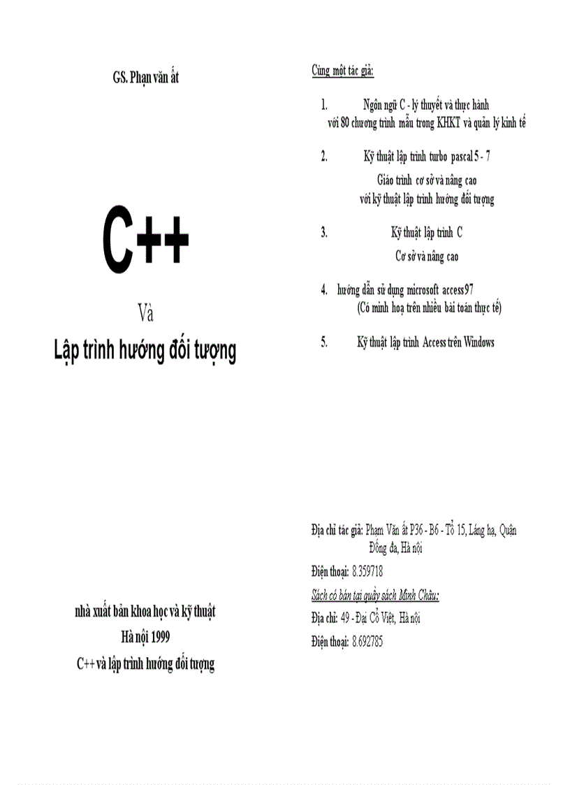 Sách C và lập trình hướng đối tướng GS Phạm Văn Ất
