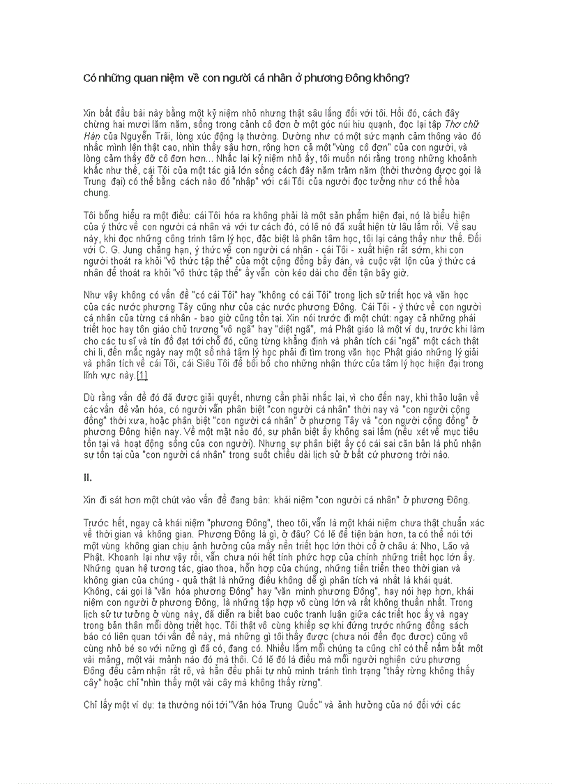 Có những quan niệm về con người cá nhân ở phương Đông không