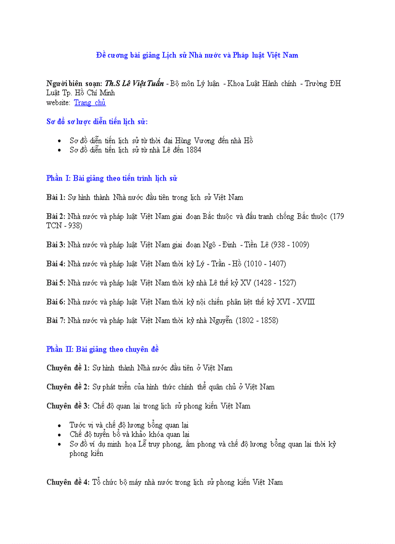 Đề cương bài giảng Lịch sử Nhà nước và Pháp luật Việt Nam