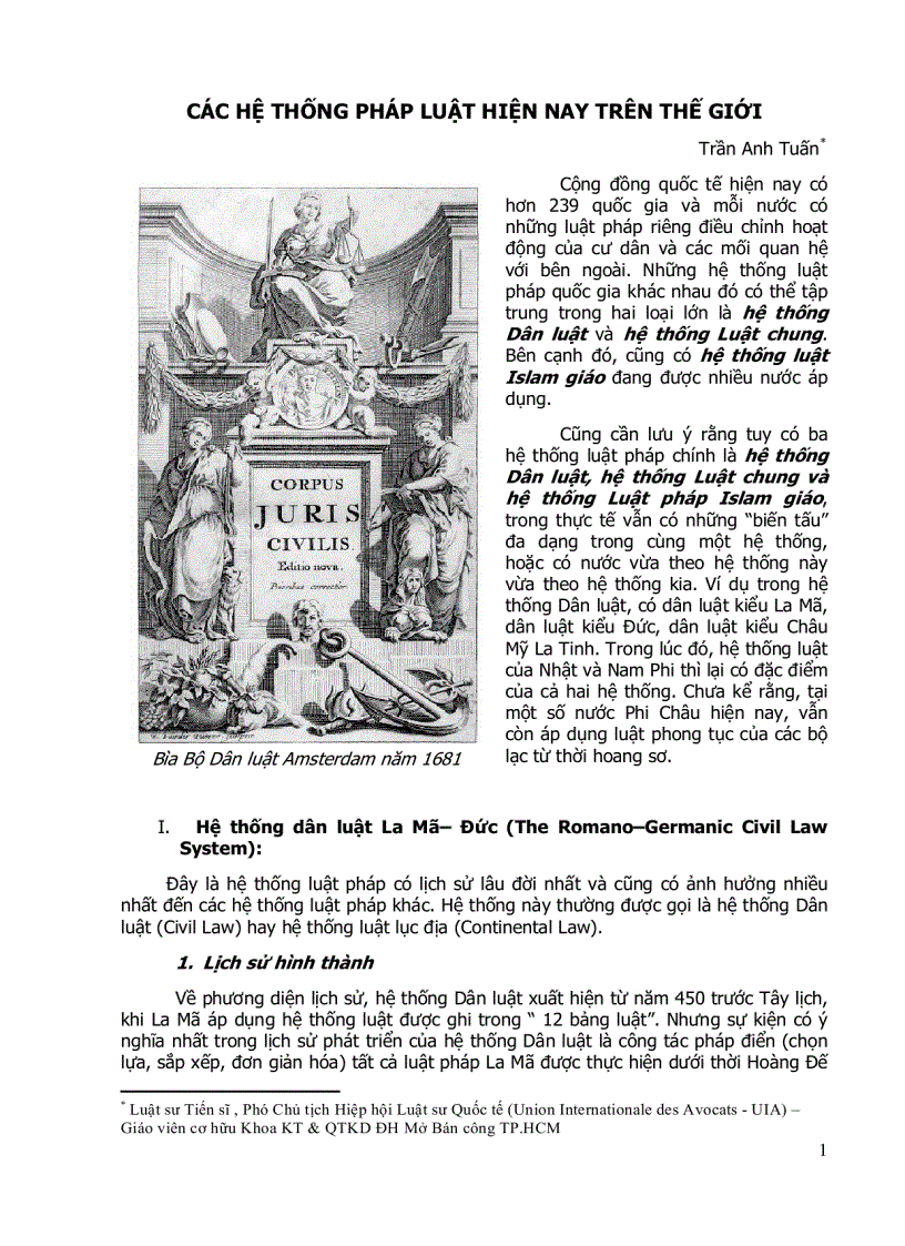 Các hệ thống pháp luật hiện nay trên thế giới