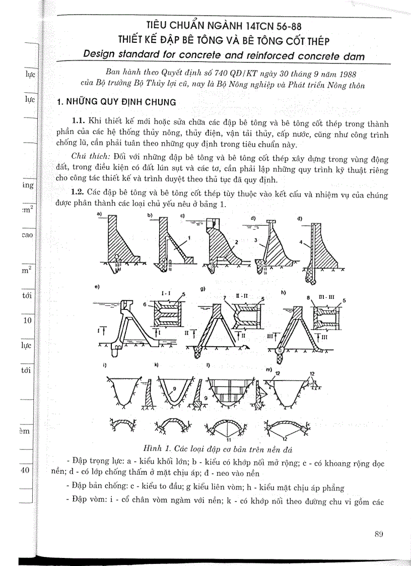 Tiêu chuẩn ngành 14TCN 56 88 Thiết kế đập bê tông và bê tông cốt thép Tiêu chuẩn ngành Thuỷ Lợi