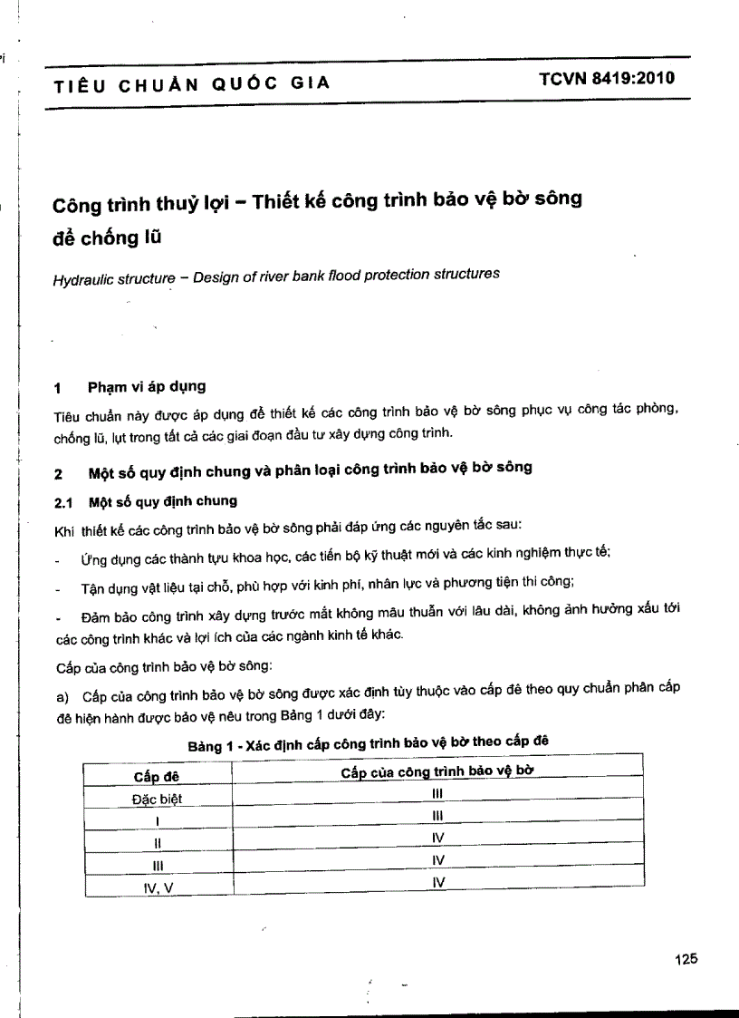 TCVN 8419 2010 Công trình thuỷ lợi Thiết kế công trình bảo vệ bờ sông để chống lũ