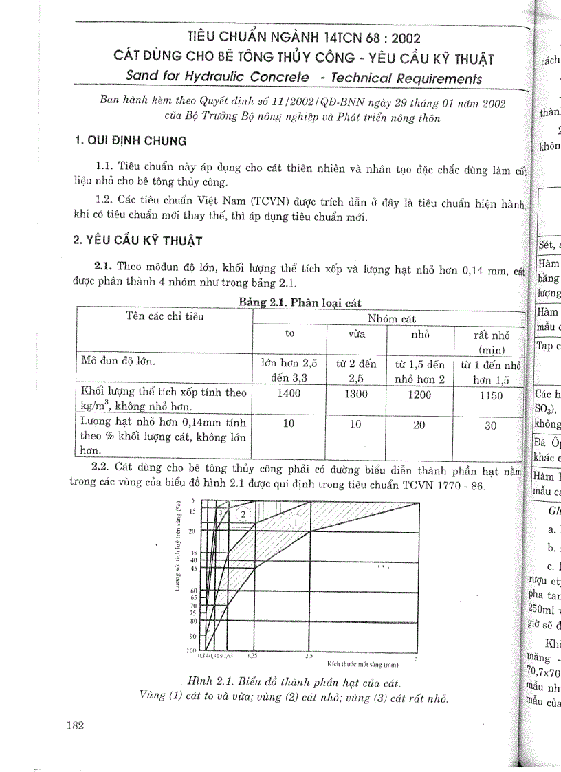 Tiêu chuẩn ngành 14 TCN 68 2002 Cát dùng cho bê tông thuỷ công yêu cầu kỹ thuật Tiêu chuẩn ngành Thuỷ Lợi