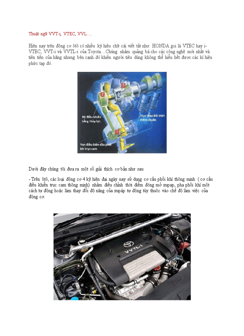 Thuật ngữ VVT i VTEC VVL