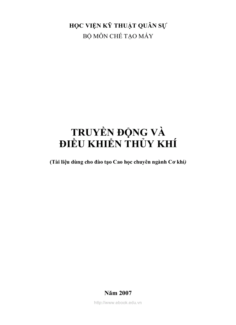 CAO HỌC Truyền động và điều khiển thuỷ khí