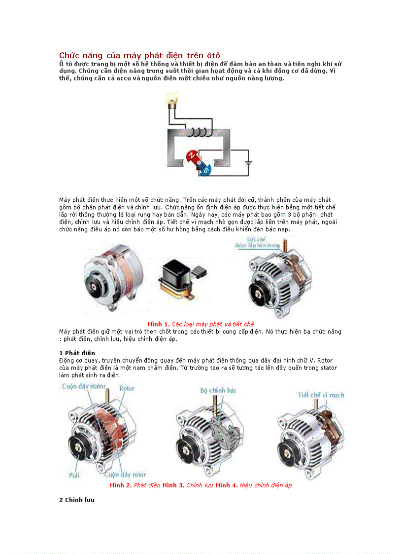 Chức năng của máy phát điện trên ôtô