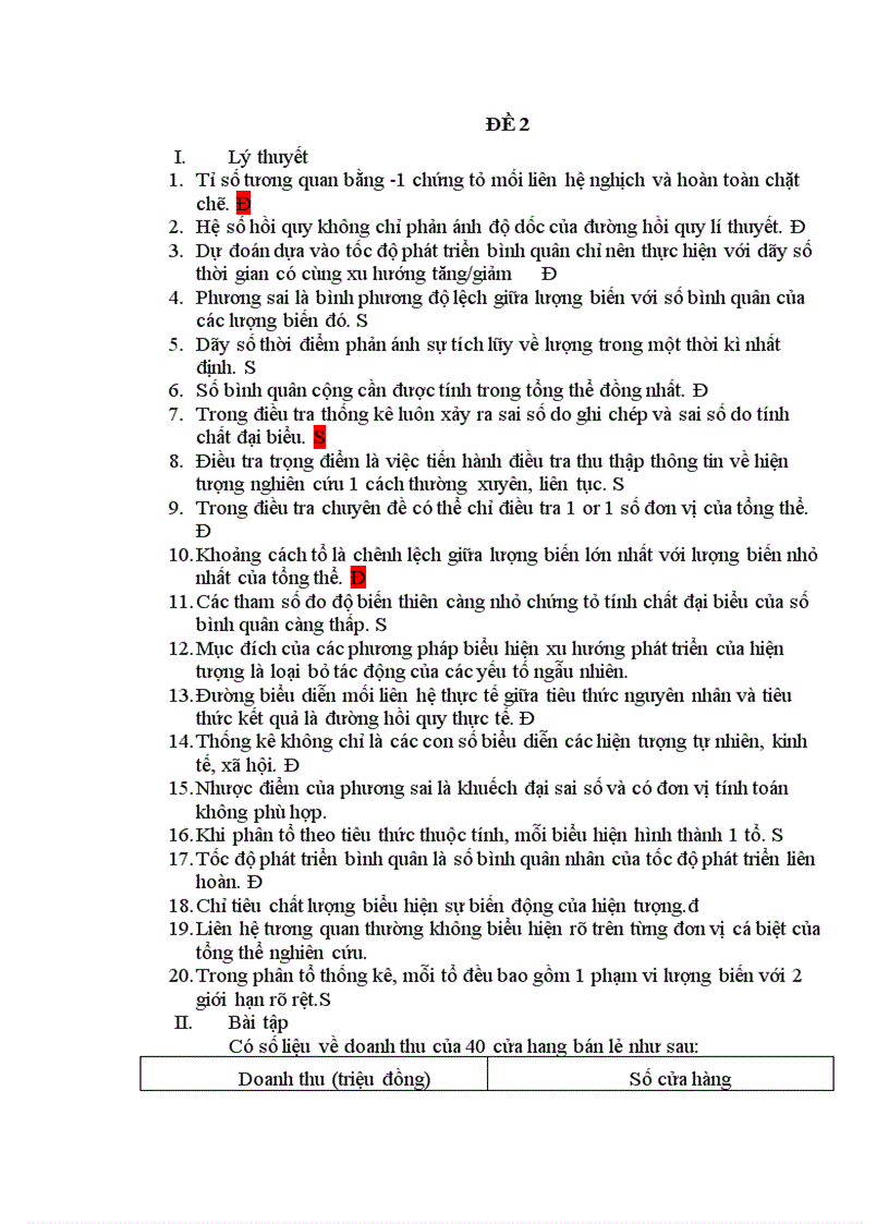 Đề thi giữa kỳ môn Nguyên Lý Thống Kê