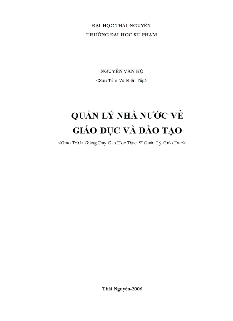 Giáo trình giảng dạy cho thạc sỹ quản lý giáo dục Quản lý nhà nước về giáo dục và đào tạo