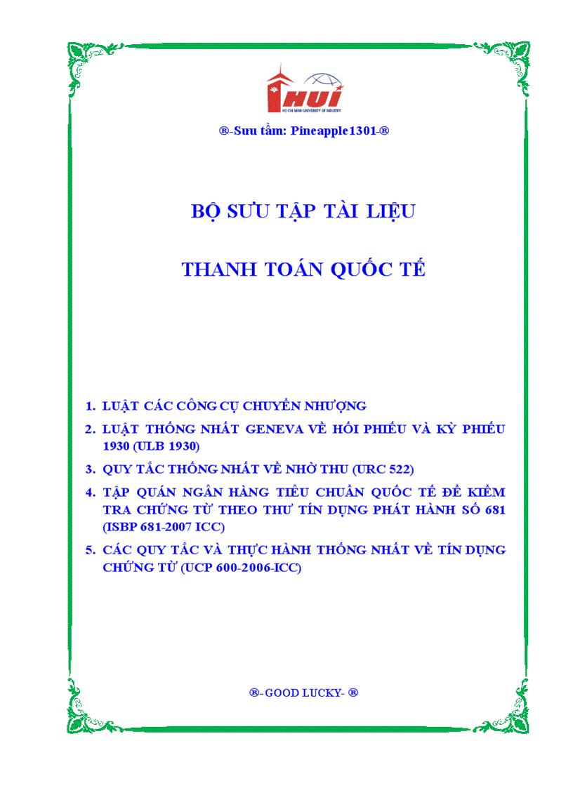 Bộ sưu tập tài liệu thanh toán quốc tế