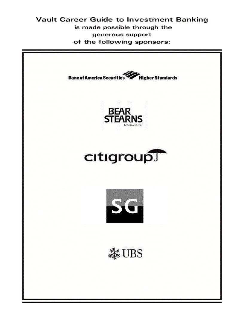 Vaul Carrer Guide Investment Banking