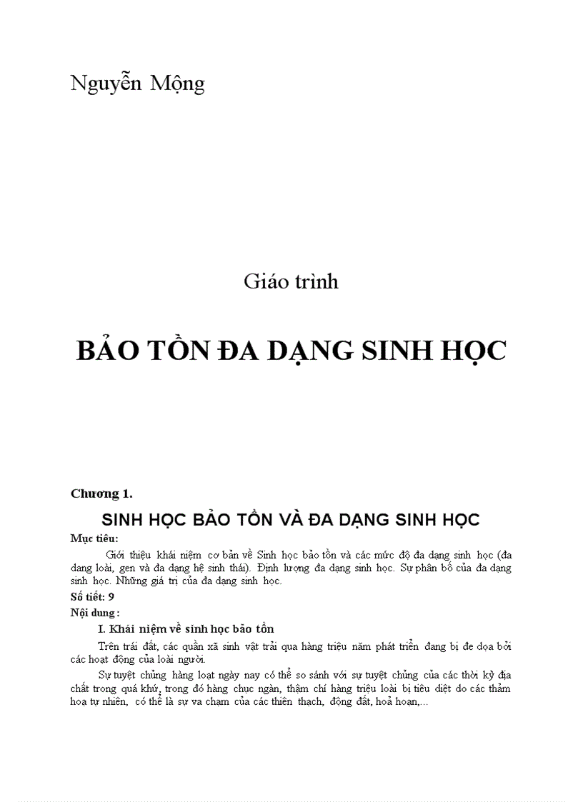 Giáo trình Bảo tồn đa dạng sinh học