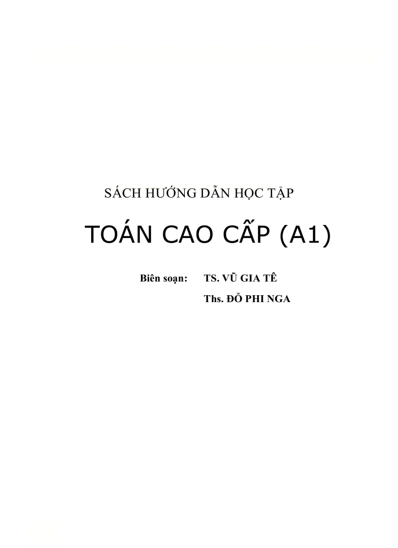 Sách hướng dẫn học tập Toán cao cấp A1