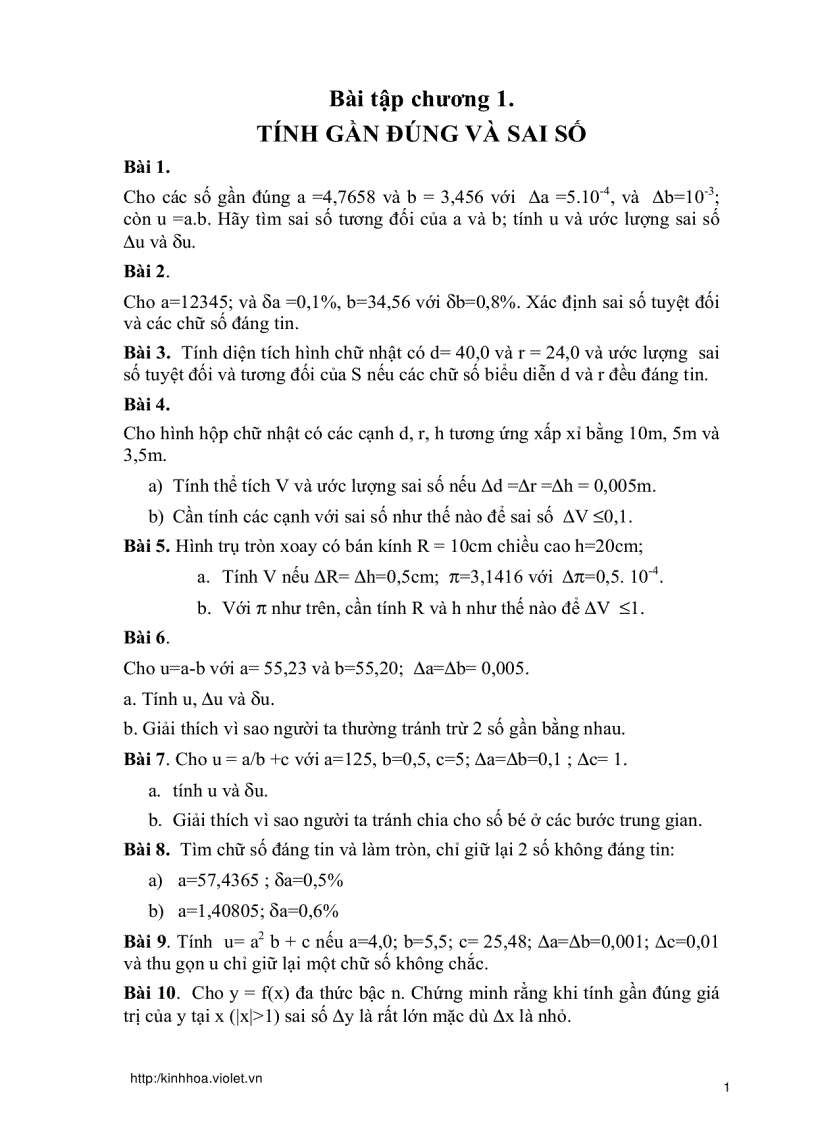 Bài tập phương pháp tính 2 1