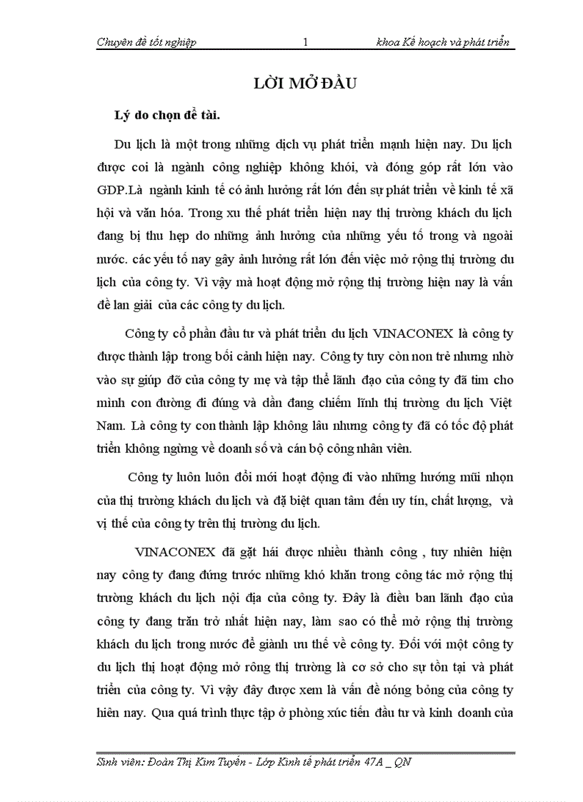 Một số giải pháp mở rộng thị trường du lịch nội địa của Công ty cổ phần đầu tư và phát triển du lịch VINACONEX VINACONEX ITC