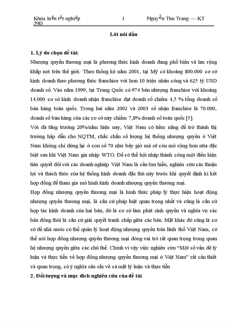 Một số vấn đề lý luận và thực tiễn về hợp đồng nhượng quyền thương mại ở Việt Nam