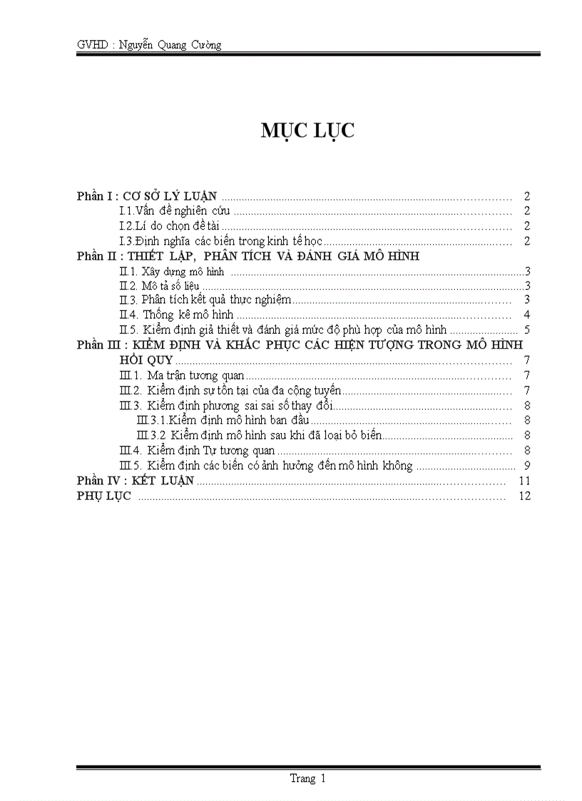 Thử nghiệm xây dựng mô hình kinh tế lượng để phân tích những tác động ảnh hưởng của tổng giá trị nhập khẩu dân số chỉ số giá tiêu dùng tỷ lệ lạm phát đến tổng sản phẩm quốc nội