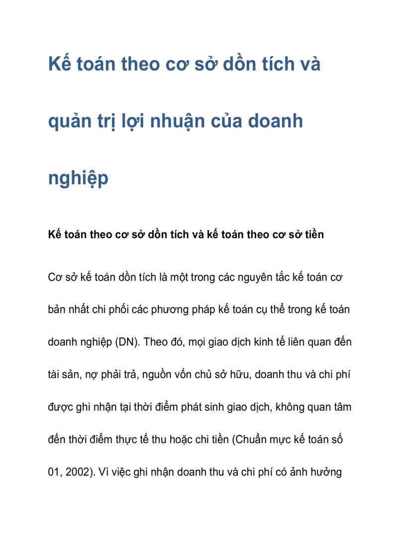 Kế toán theo cơ sở dồn tích và quản trị lợi nhuận