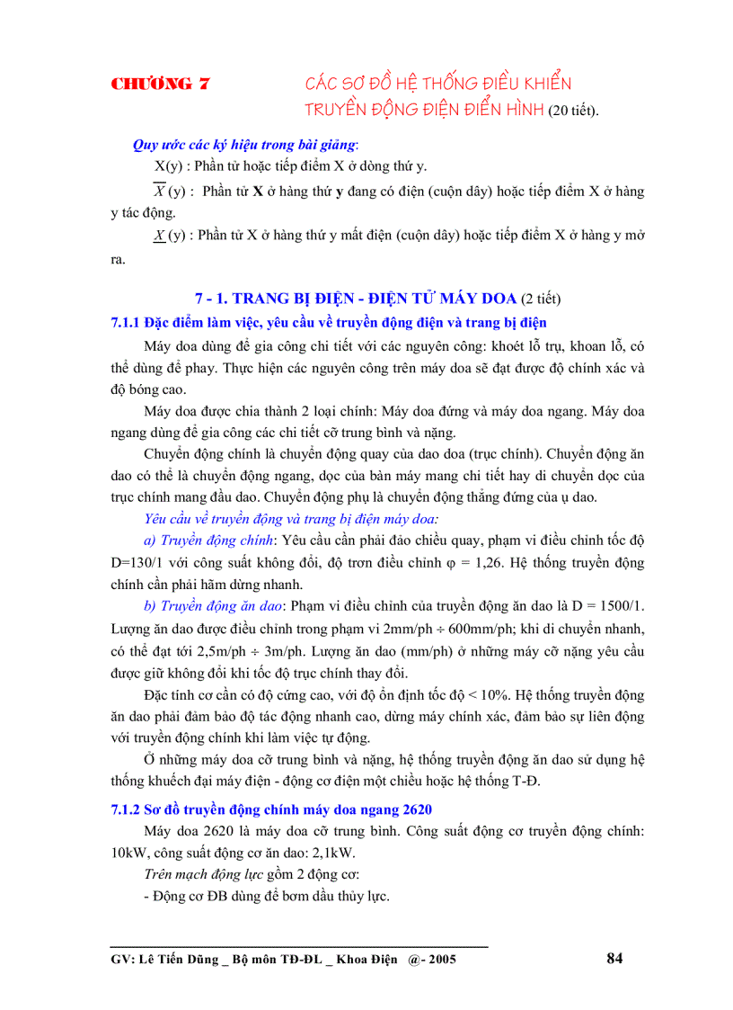 TRANG BỊ ĐIỆN Các sơ đồ hệ thống điều khiển truyền động điện điển hình Lê Tiến Dũng