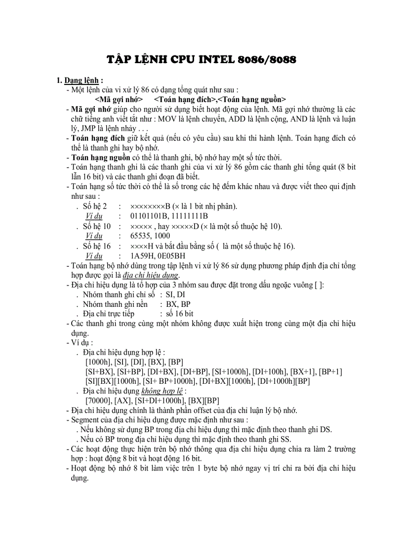 Tập Lệnh 8088 8086 Của Intel