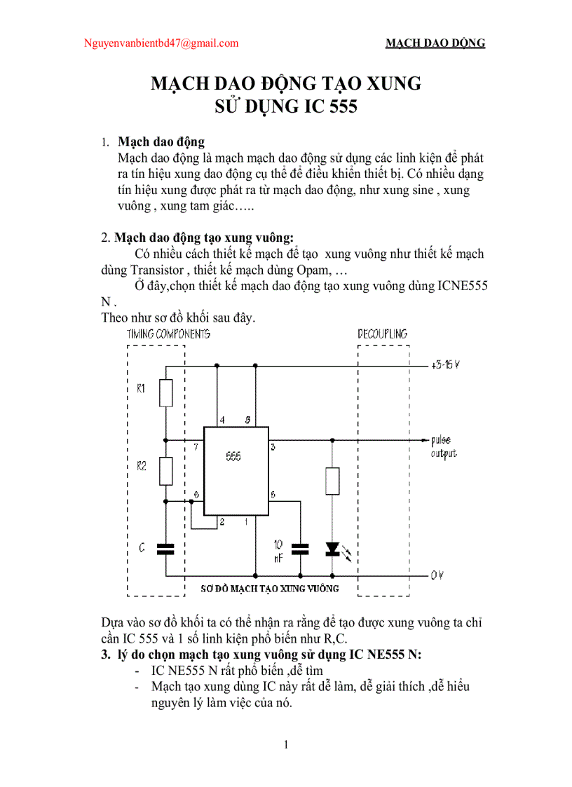 Tạo Mạch Xung Sử Dụng IC LM555