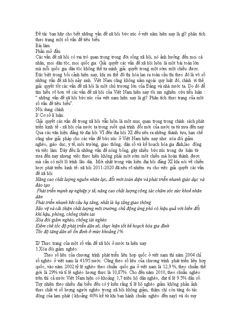 Đề tài bạn hãy cho biết những vấn đề xã hội bức xúc ở việt nâm hiện nay là gì phân tích thực trạng một số vấn đề tiêu biểu