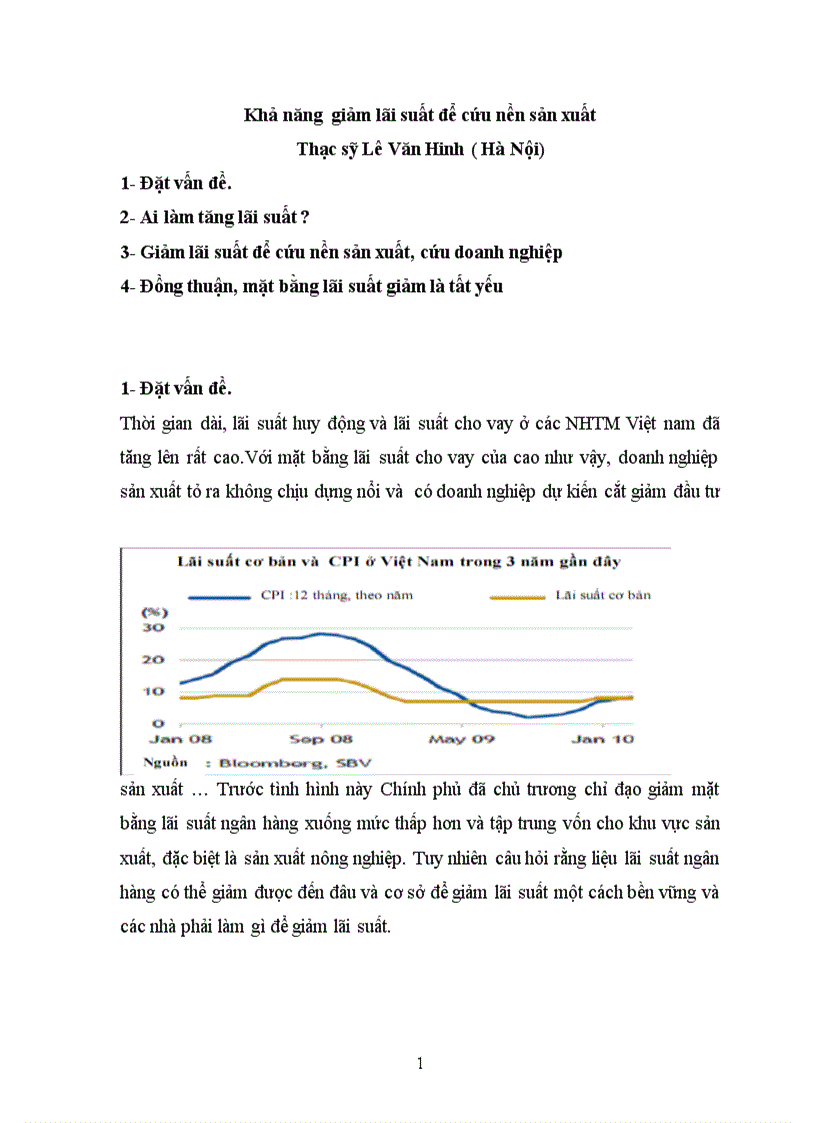 Khả năng giảm lãi suất để cứu nền sản xuất Thạc sỹ Lê Văn Hinh Hà Nội