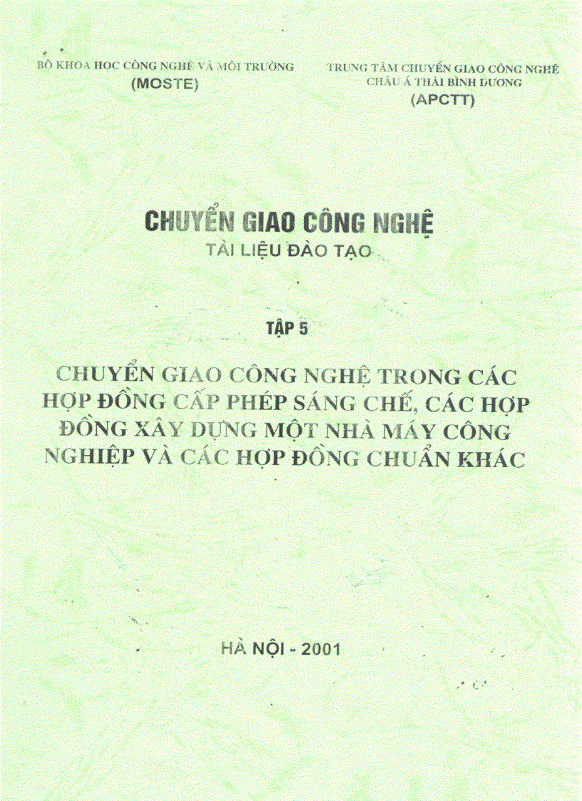 Chuyển giao công nghệ trong các hợp đồng cấp phép sáng chế các hợp đồng xây dựng một nhà máy công nghiệp và các hợp đồng chuẩn khác