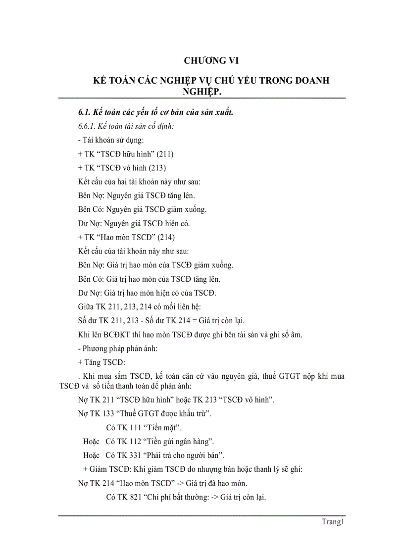Kế toán các nghiệp vụ chủ yếu trong doanh nghiệp