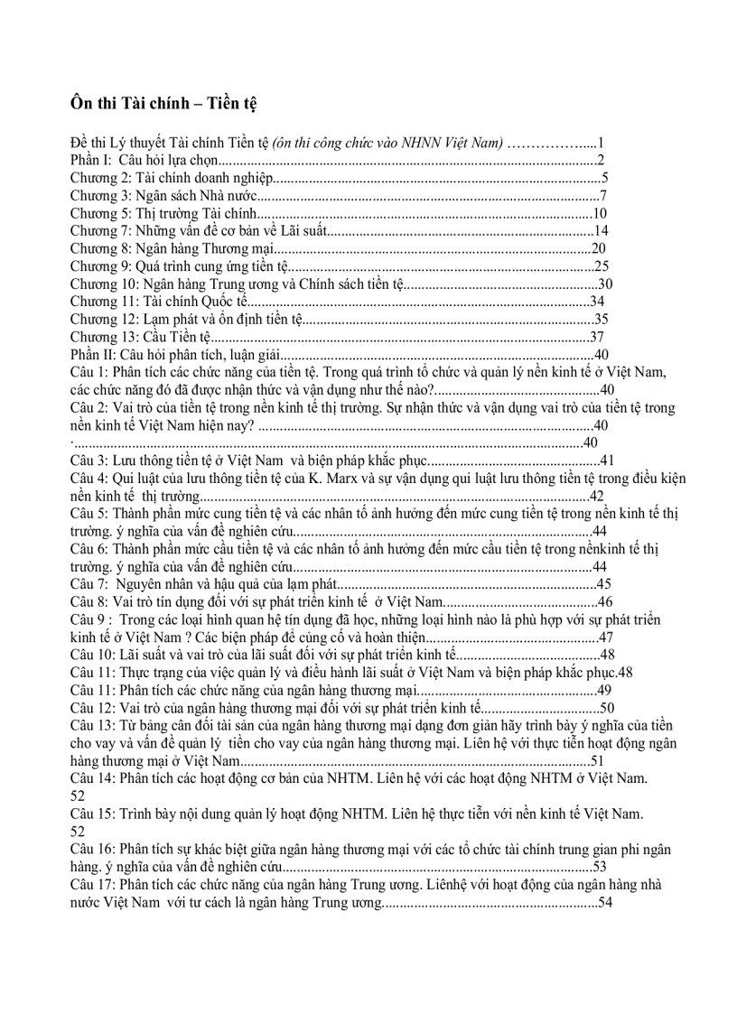 Ôn thi tài chính tiền tệ Chuyên viên Ngân hàng nhà nước